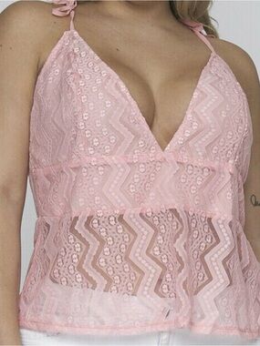 C.O.C Delicate Pink Lace V-Neck tank Size 1XL